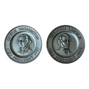 George Washington & Abraham Lincoln Sexton 1973 Pewter Wall Plates (5017 & 5018)